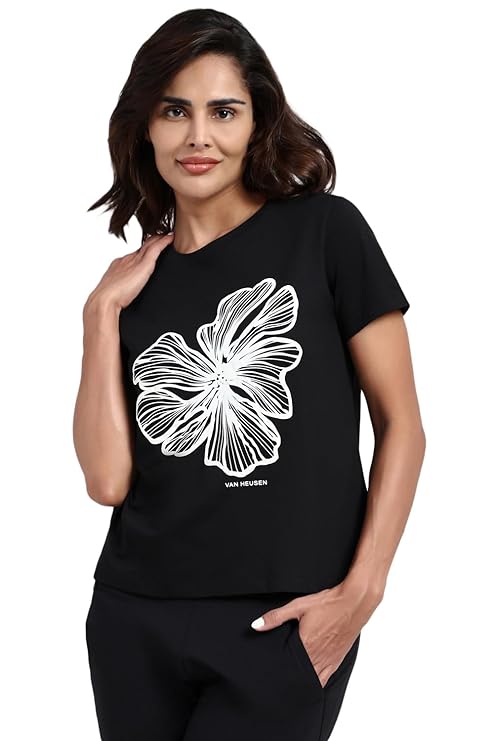 Van Heusen Women Printed Cotton Lounge T Shirt - Relax Fit, Round Neck, Short Sleeve 55432