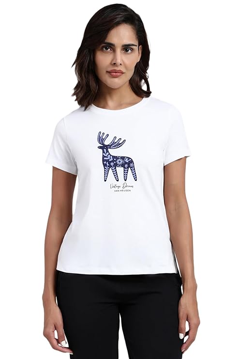 Van Heusen Women Printed Cotton Lounge T Shirt - Relax Fit, Round Neck, Short Sleeve 55432 - Image 10