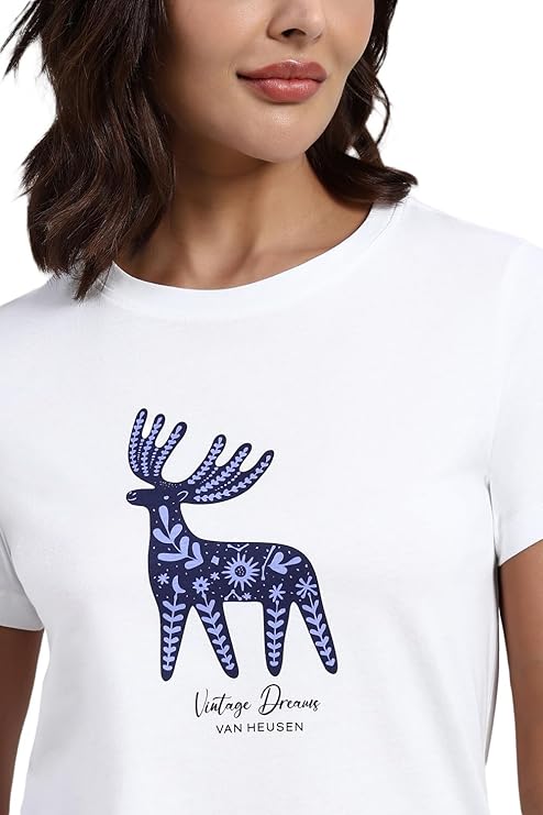 Van Heusen Women Printed Cotton Lounge T Shirt - Relax Fit, Round Neck, Short Sleeve 55432 - Image 11