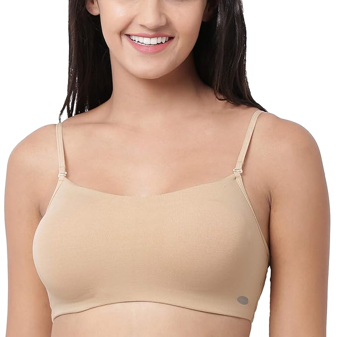 Enamor Moulded Double Layer Front Women's Cotton Cami Bra - Detachable Slim Straps with Back Keyhole, Non Padded, Wirefree, High Coverage - A022 - Image 12
