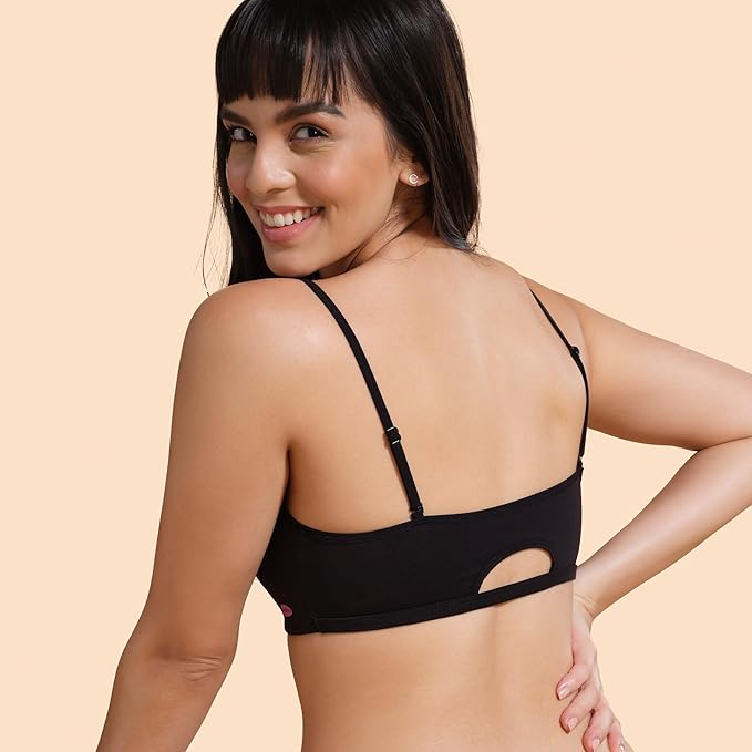 Enamor Moulded Double Layer Front Women's Cotton Cami Bra - Detachable Slim Straps with Back Keyhole, Non Padded, Wirefree, High Coverage - A022 - Image 6