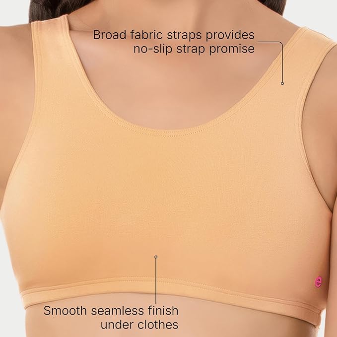 Enamor Innovations Easy Fit, Antimicrobial, Front Double Layer, Women's Cotton Beginner's Bra - Pop-On Style, Non Padded, Wirefree, High Coverage - BB01 - Image 12
