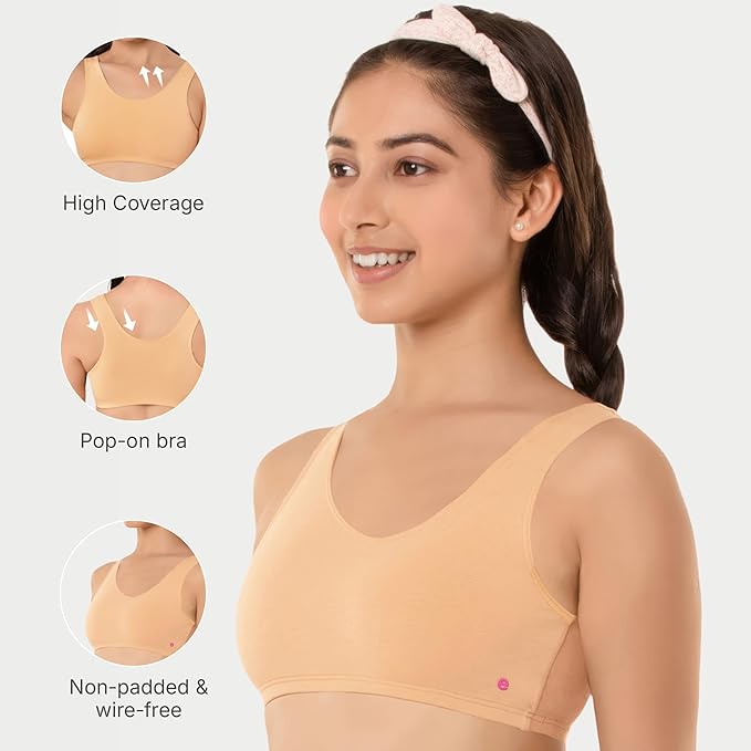 Enamor Innovations Easy Fit, Antimicrobial, Front Double Layer, Women's Cotton Beginner's Bra - Pop-On Style, Non Padded, Wirefree, High Coverage - BB01 - Image 14