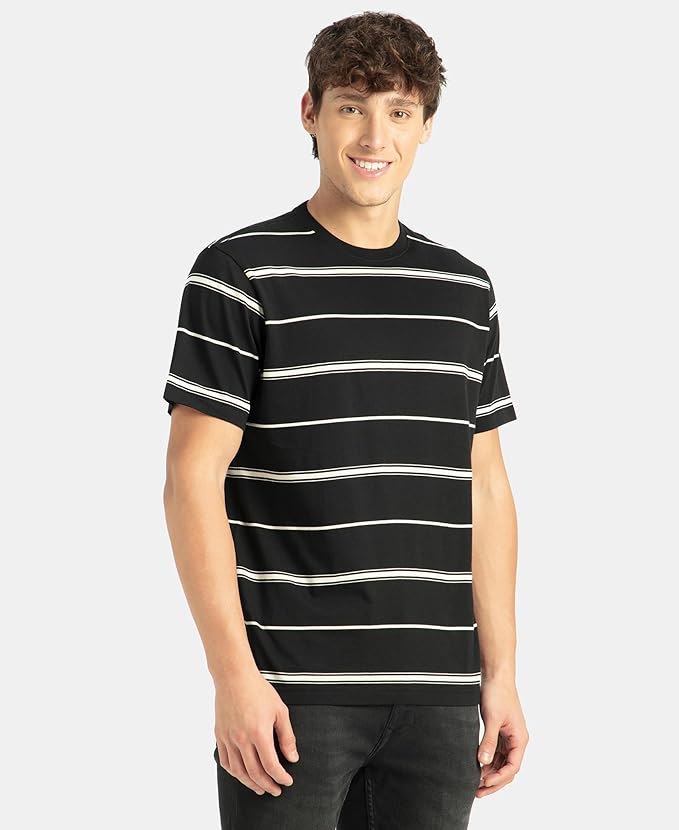 Jockey 2715 Men's Super Combed Cotton Rich Striped Regular Fit Round Neck Half Sleeve T-Shirt