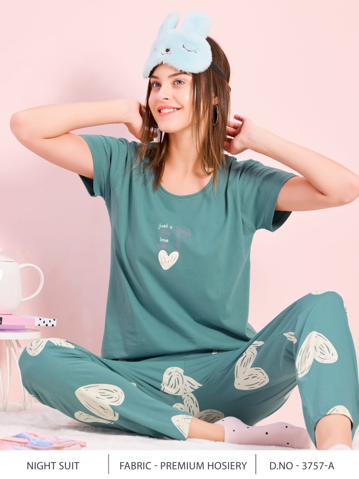 Women's Cotton Printed Night Suit Set of T-Shirt & Pyjama, Night wear Dress, Relaxed wear for Women/Girls